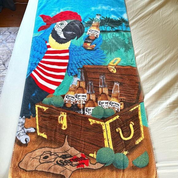 Vintage Y2K Corona Extra Beach Towel 100% Cotton Pirate Parrot Treasure Booty - Picture 2 of 8